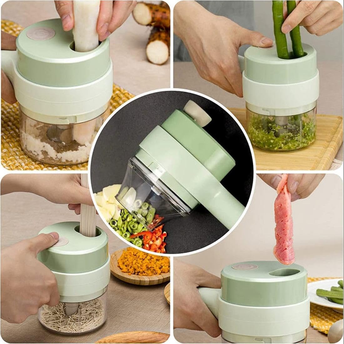 4 in 1 Portable Electric Vegetable Cutter Set,Wireless Food Processor f